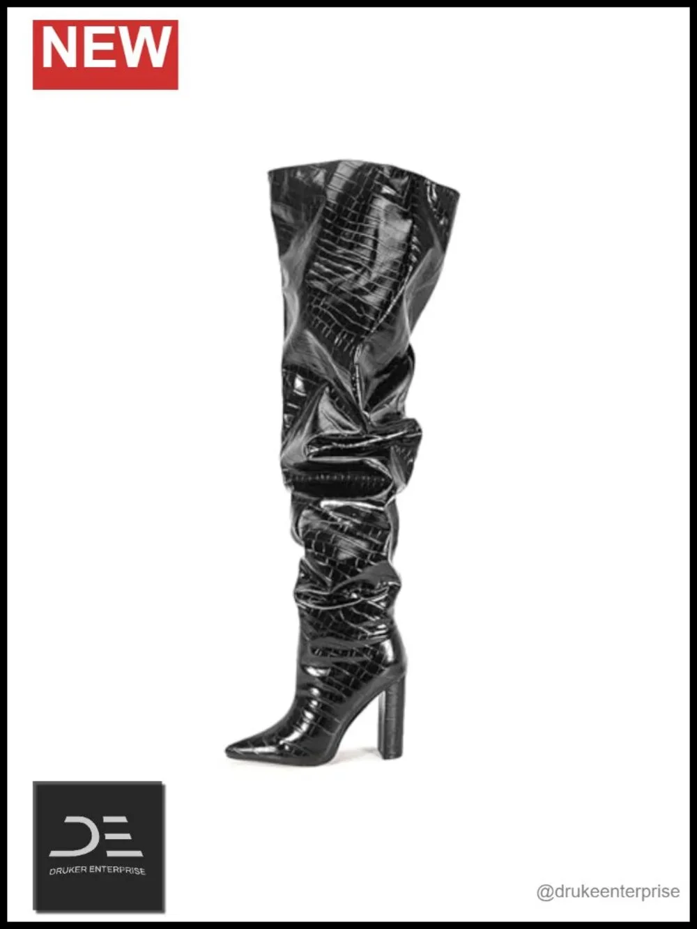 Over-the-Knee Boots Extra Wide Calf Slouchy Ruched Chunky Heels Pointed Toe